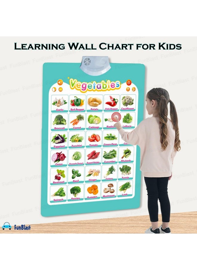 FunBlast Audio Learning Chart for Kids - Vegetable Theme Interactive Educational Learning Wall Chart for Kids, Musical Learning, Test, Continue & Spelling Modes Learning Kit - 55 x 40 cm