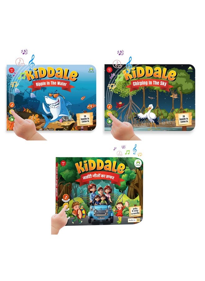 Kiddale 3-Pack Ripple in The Water, Chirping in The Sky and Hindi Nursery Rhyme Musical Interactive Sound Books