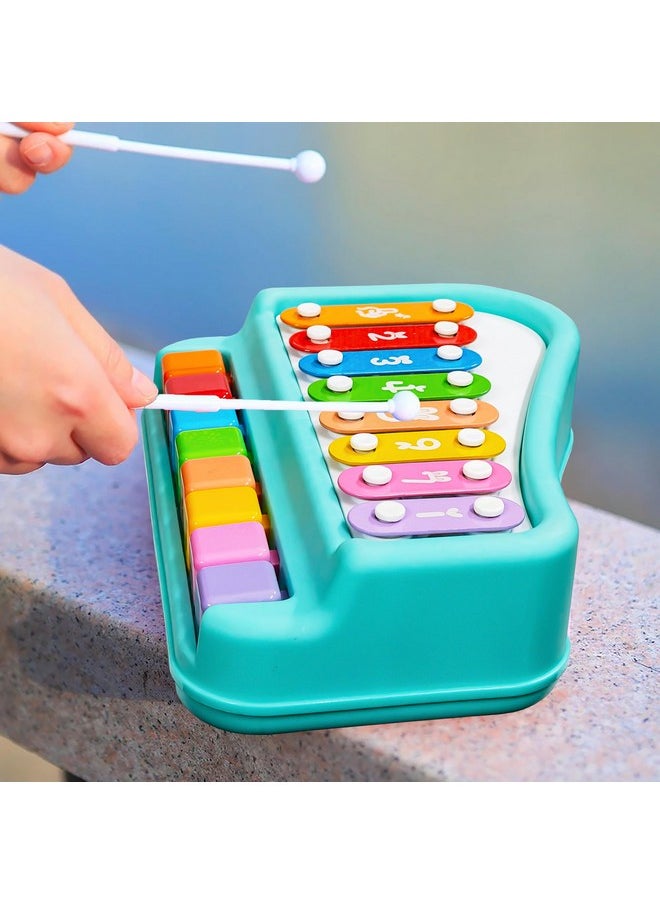 VGRASSP 2 in 1 Big Xylophone and Piano Toy for Kids with 8 Colorful Keys and Drum Sticks - Musical Instrument Toy for Baby and Toddlers - Turquoise