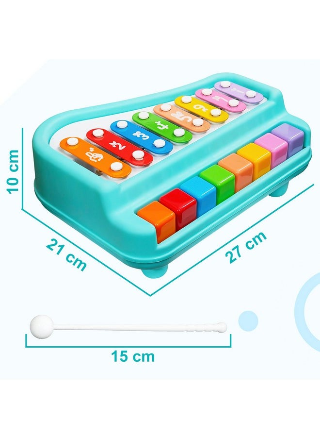 VGRASSP 2 in 1 Big Xylophone and Piano Toy for Kids with 8 Colorful Keys and Drum Sticks - Musical Instrument Toy for Baby and Toddlers - Turquoise