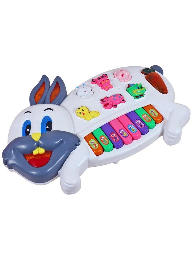 Toyshine Rabbits Musical Piano with 3 Modes Animal Sounds, Flashing Lights & Wonderful Music,Plastic,White