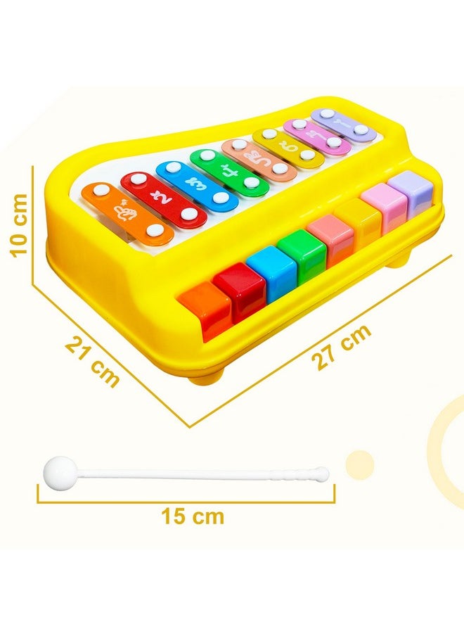 VGRASSP 2 in 1 Big Xylophone and Piano Toy for Kids with 8 Colorful Keys and Drum Sticks - Musical Instrument Toy for Baby and Toddlers - Yellow