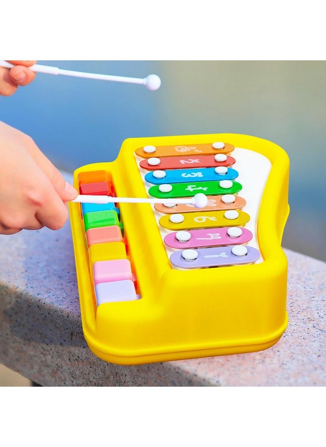 VGRASSP 2 in 1 Big Xylophone and Piano Toy for Kids with 8 Colorful Keys and Drum Sticks - Musical Instrument Toy for Baby and Toddlers - Yellow