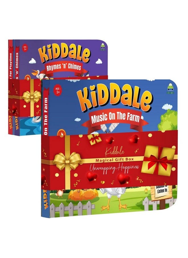 Kiddale Pack of 3: Music on The Farm Sound Book + 2 Non-Sound Board Books - Rhymes for Chimes and Rhymes for Playtime | Best Alternative to Mobile Phone and Laptop,multicolor