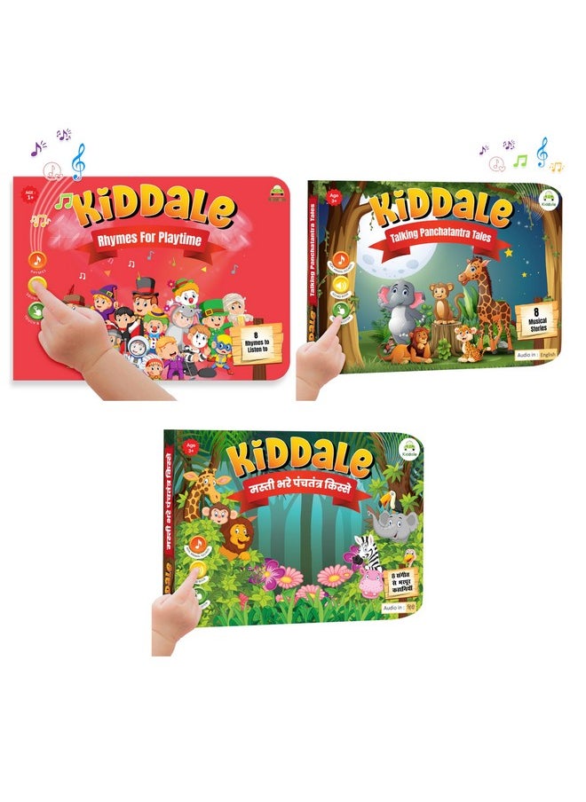 Kiddale 3-Pack Rhymes for Playtime, Hindi and English Panchatantra Musical Interactive Sound Books