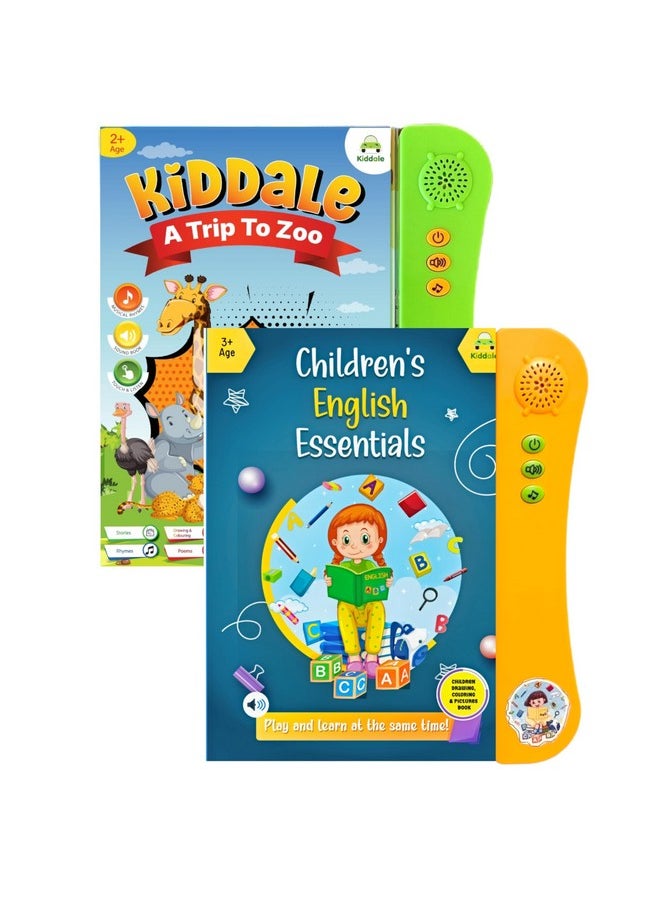Kiddale Pack of 2 Musical Interactive Children Sound Books:Trip to Zoo & English Essentials|Ideal Gift for 3+ Years Baby|E Learning Book|Smart Intelligent Activity Books|Musical Rhymes|Talking Book