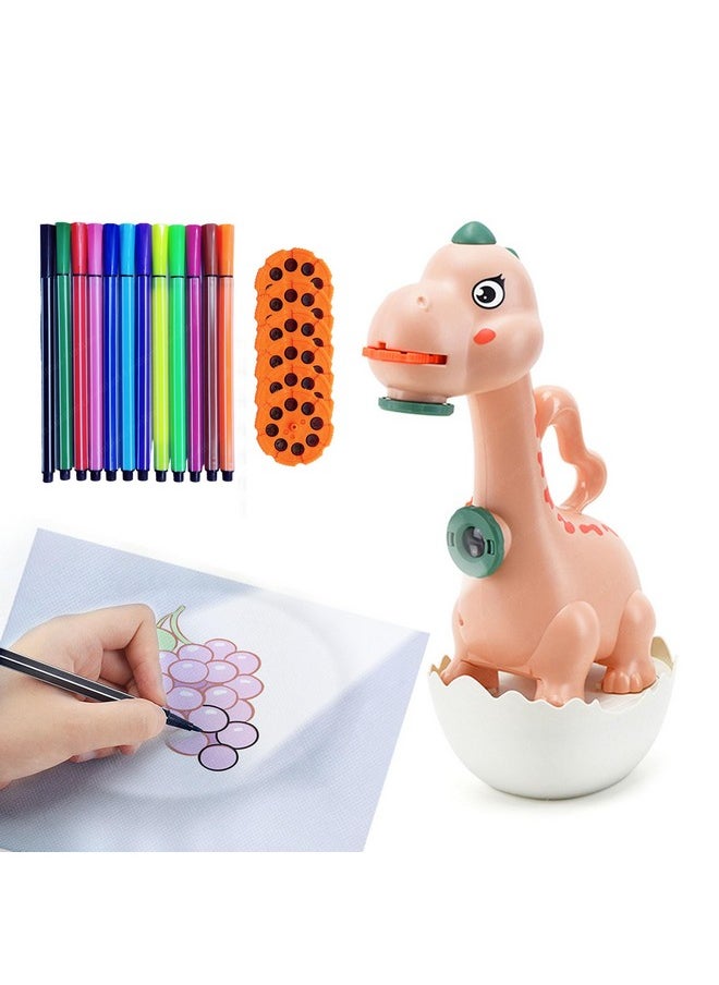 FunBlast Dino Flashlights Projector Torch for Kids - Projection Light for Kids, Slide Projector Torch for Kids, 6 Slides with Color Markers & Reusable Canvas Coloring Kit (Pink)