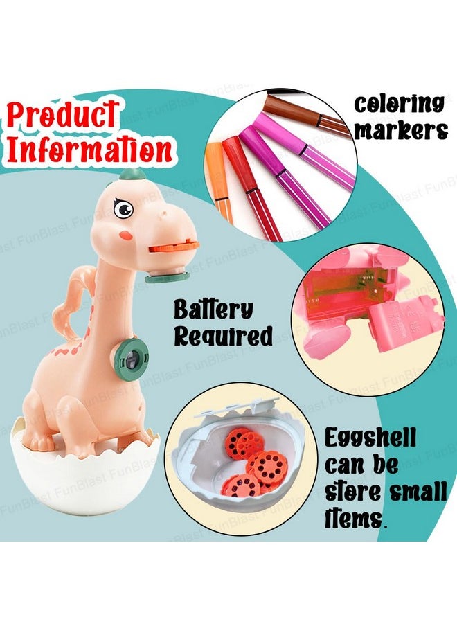 FunBlast Dino Flashlights Projector Torch for Kids - Projection Light for Kids, Slide Projector Torch for Kids, 6 Slides with Color Markers & Reusable Canvas Coloring Kit (Pink)