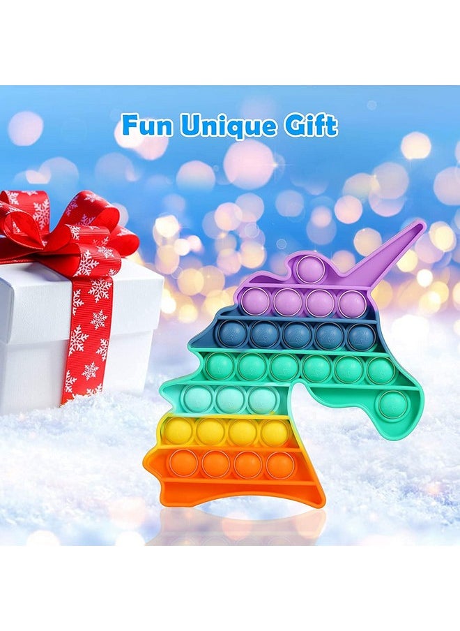 FunBlast Round & Unicorn Pop It Fidget Toy, Autism Special Needs Silicone Stress Reliever, Squeeze Sensory Toy - Pack of 2