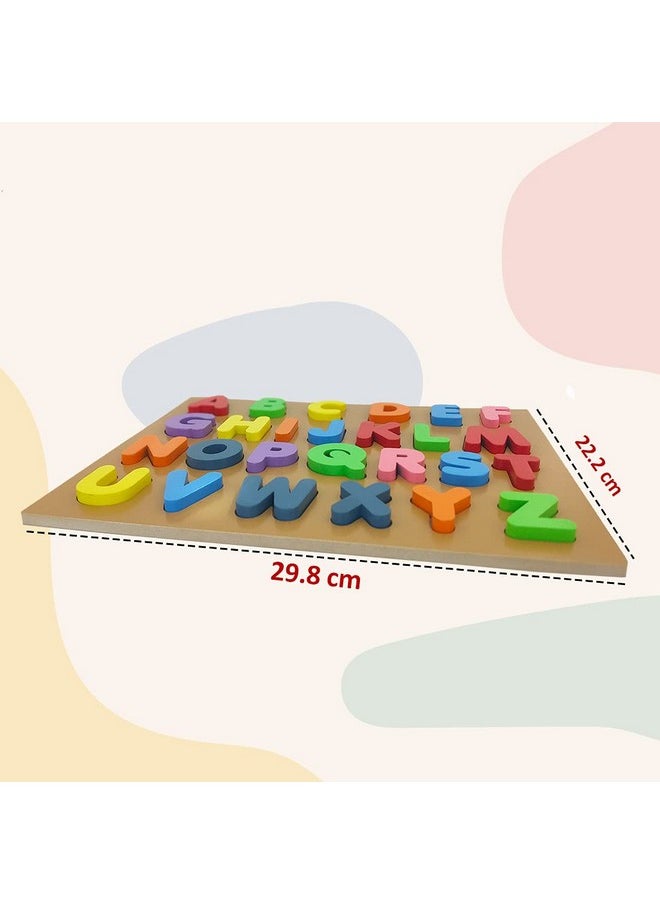 Wembley Wooden Uppercase A-Z English Alphabetical Puzzle Board for Kids(25 pieces) | Wooden Multicolor Learning Educational Board for Kids | Preschool Learning Educational Puzzle Set Multicolor for Kids Ages 3+ IS 9873(Part 1), BIS approved
