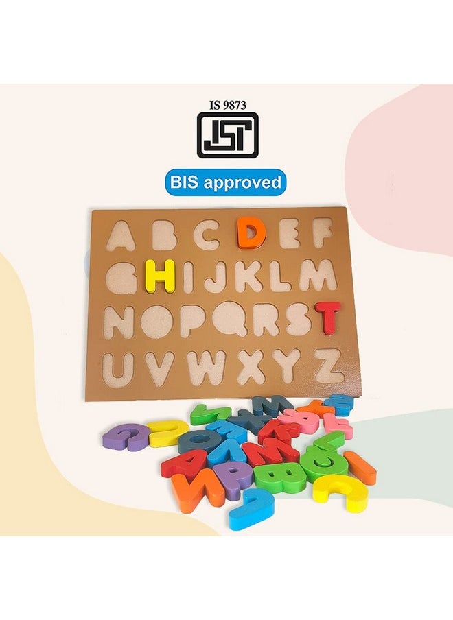 Wembley Wooden Uppercase A-Z English Alphabetical Puzzle Board for Kids(25 pieces) | Wooden Multicolor Learning Educational Board for Kids | Preschool Learning Educational Puzzle Set Multicolor for Kids Ages 3+ IS 9873(Part 1), BIS approved