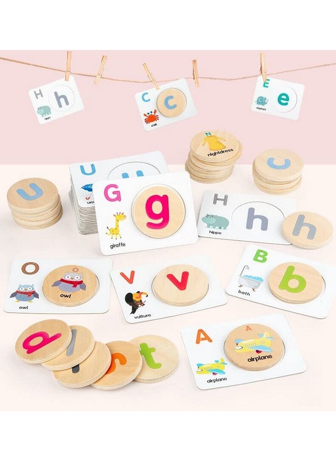 PLUSPOINT Letters Matching Game with Flash Card Cognitive Words Round Blocks Children Wooden Interactive Toys Early Educational Toys for Kids 3-8 Years (Words Game)