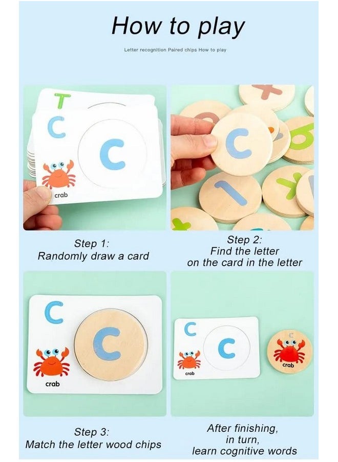 PLUSPOINT Letters Matching Game with Flash Card Cognitive Words Round Blocks Children Wooden Interactive Toys Early Educational Toys for Kids 3-8 Years (Words Game)