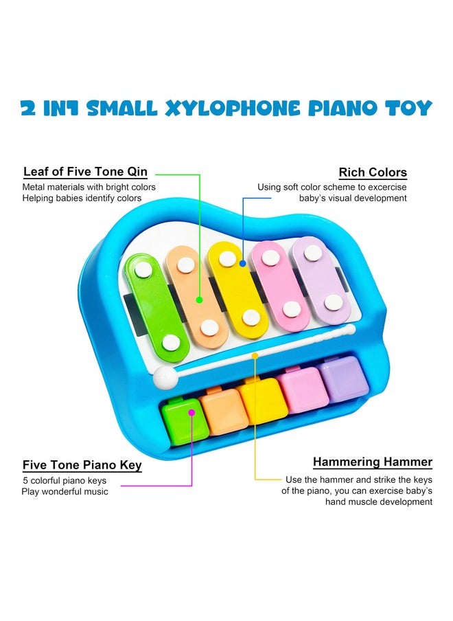 VGRASSP 2 in 1 Small Xylophone and Piano Toy for Kids with Colorful Keys and Drum Sticks - Musical Instrument Toy for Baby and Toddlers - Blue