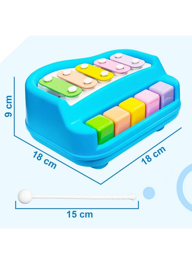 VGRASSP 2 in 1 Small Xylophone and Piano Toy for Kids with Colorful Keys and Drum Sticks - Musical Instrument Toy for Baby and Toddlers - Blue