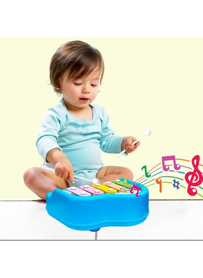 VGRASSP 2 in 1 Small Xylophone and Piano Toy for Kids with Colorful Keys and Drum Sticks - Musical Instrument Toy for Baby and Toddlers - Blue
