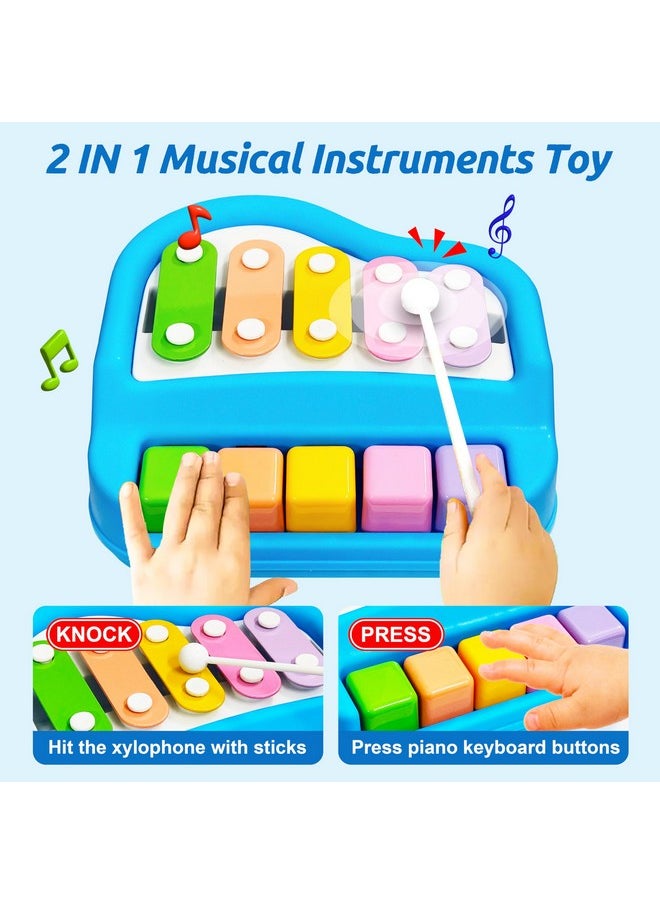VGRASSP 2 in 1 Small Xylophone and Piano Toy for Kids with Colorful Keys and Drum Sticks - Musical Instrument Toy for Baby and Toddlers - Blue