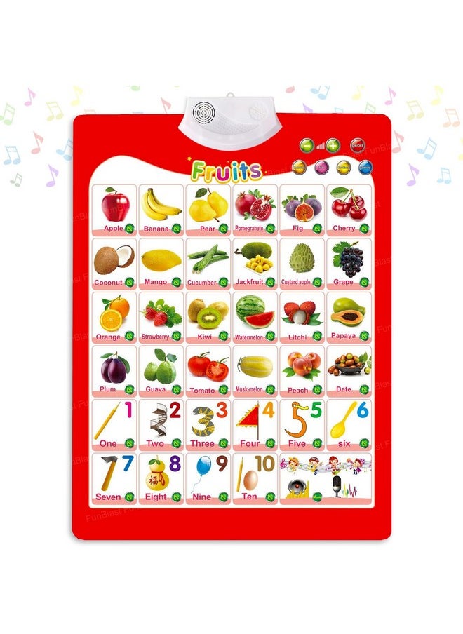 FunBlast Audio Learning Chart for Kids - Fruit Theme Interactive Educational Learning Wall Chart for Kids, Musical Learning, Test, Continue & Spelling Modes Learning Kit - 55 x 40 cm