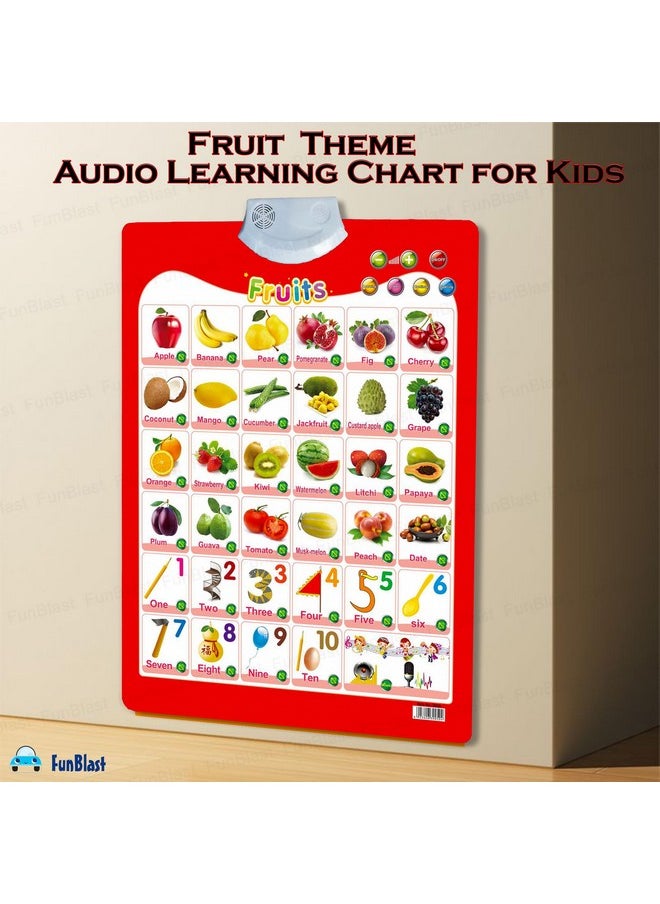 FunBlast Audio Learning Chart for Kids - Fruit Theme Interactive Educational Learning Wall Chart for Kids, Musical Learning, Test, Continue & Spelling Modes Learning Kit - 55 x 40 cm