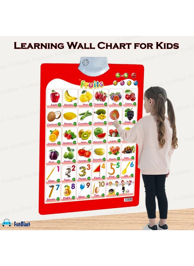FunBlast Audio Learning Chart for Kids - Fruit Theme Interactive Educational Learning Wall Chart for Kids, Musical Learning, Test, Continue & Spelling Modes Learning Kit - 55 x 40 cm