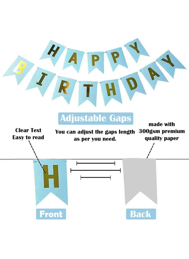 Party Propz Blue Happy Birthday Decoration Combo - Set of 44Pcs Birthday Decoration Kit | Balloon Decoration for Birthday with Blue Marble Heart Foil Balloons | White Net Curtain with Led Light