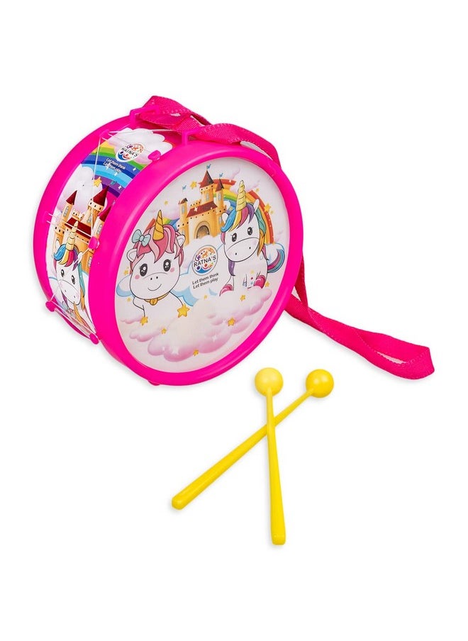 Ratna's Rhythm Musical Drum Junior Unicorn Print Musical Instrument Toy Drum Set with 2 Sticks & Hanging Strap for Toddlers, Kids
