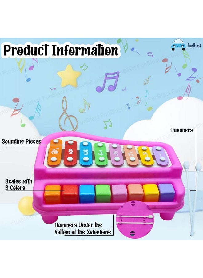 FunBlast Xylophone - Hand Knock Piano Toys, Hammering & Pounding Toys, Xylophone for Kids, Kids Musical Instruments, Kids Xylophone, Xylophone for 1+ Year Old, Kids Drums & Percussion Toy (Pink)