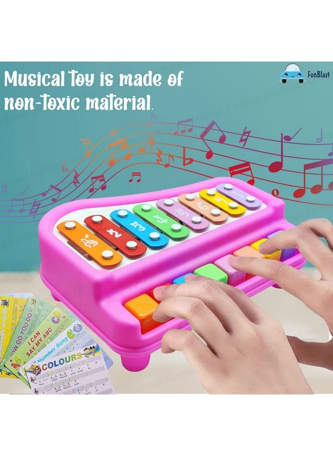 FunBlast Xylophone - Hand Knock Piano Toys, Hammering & Pounding Toys, Xylophone for Kids, Kids Musical Instruments, Kids Xylophone, Xylophone for 1+ Year Old, Kids Drums & Percussion Toy (Pink)
