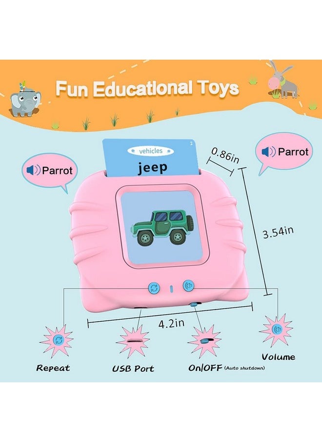Kiditos Toys for 2 3 4 5 Year Old Talking Flash Cards Rechargeable - 112 Double Side Cards Baby Educational Toys Preschool Learning Toys Gifts for Age 2-5 Kids Toddler Boys Girls Learning Toys, Pink
