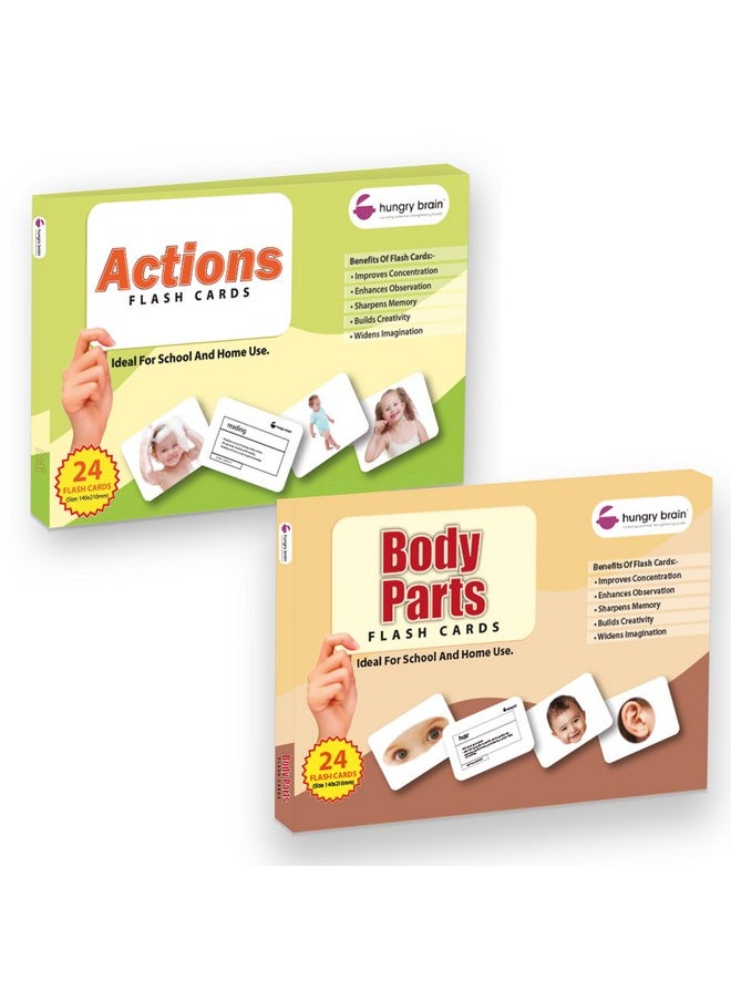 hungry brain Flash Cards for Toddlers, 48 Body Parts & Actions Flashcards, Double-Sided, Montessori, Educational, Kindergarten - Preschool Learning Activities, Gifts for Kids, 1, 2, 3, 4 Years Babies