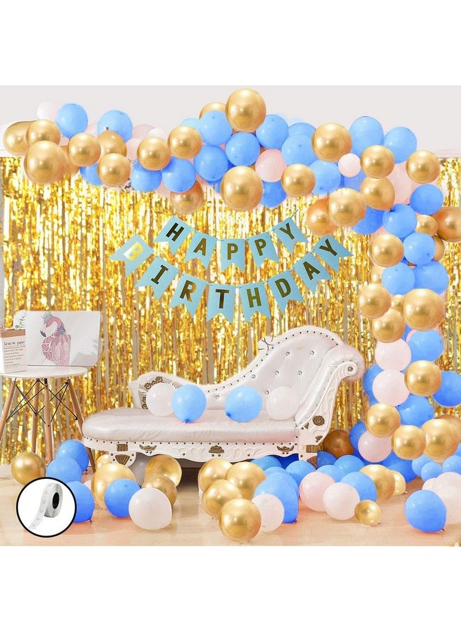 Party Propz Birthday Decoration Items - 34 Pcs, Blue Birthday Decoration Items For Boy, Husband | Happy Birthday Decoration Kit For Kids, Adults | Curtain, Glue Dot, Metallic Balloons For Decoration