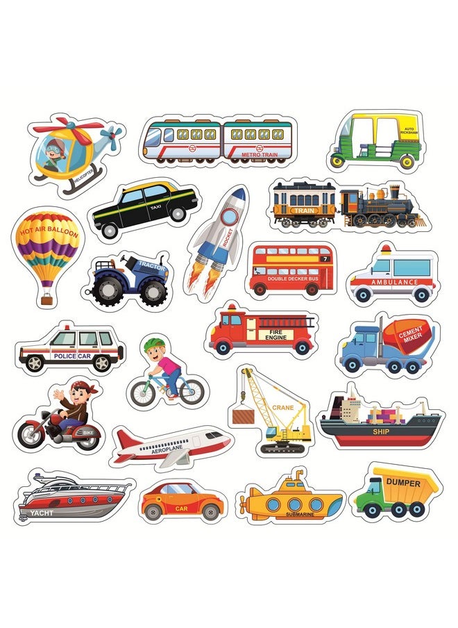Clever Kids Educational Transport Activity Mat (91 cms X 66 cms Jumbo Mat) with 12 Both Sides Printed Flash Cards & 22 Transport Vehicle eva Cutouts with Velcro.