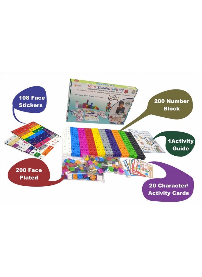 StepsToDo Math Learning Cubes Set 200 Number Blocks, 200 Face Plates, 108 Stickers, 20 Activity Cards, Activity Guide Hands-On STEM Educational Toy for Kids, Counting, Patterns, Place Value