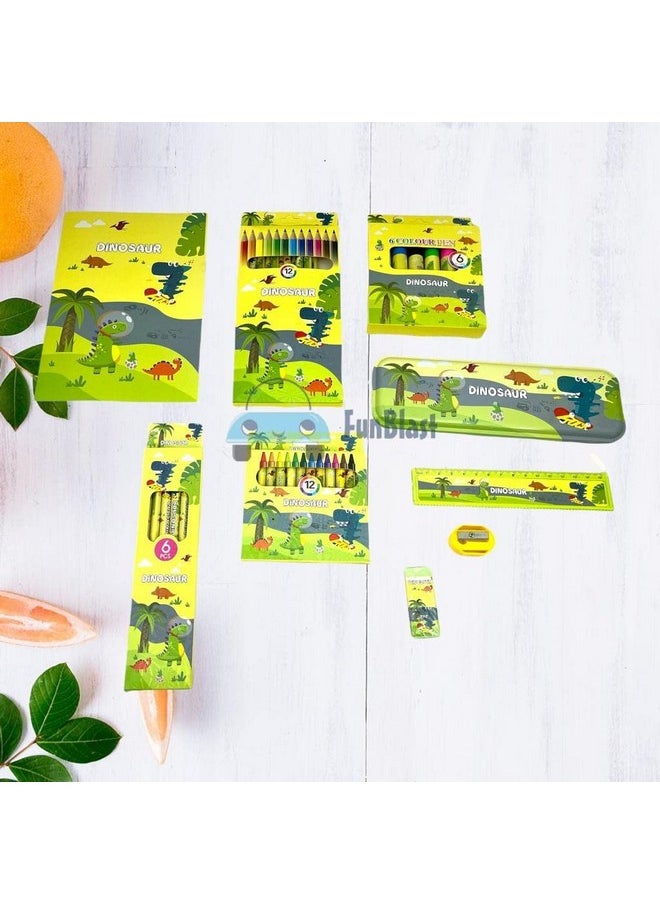 FunBlast Stationary Kit for Girls Pencil Pen Book Eraser Sharpener Diary - Dinosaur Stationary Kit Set for Boys, Girls/Birthday Gift/Return Gift for Kids (Multicolor)