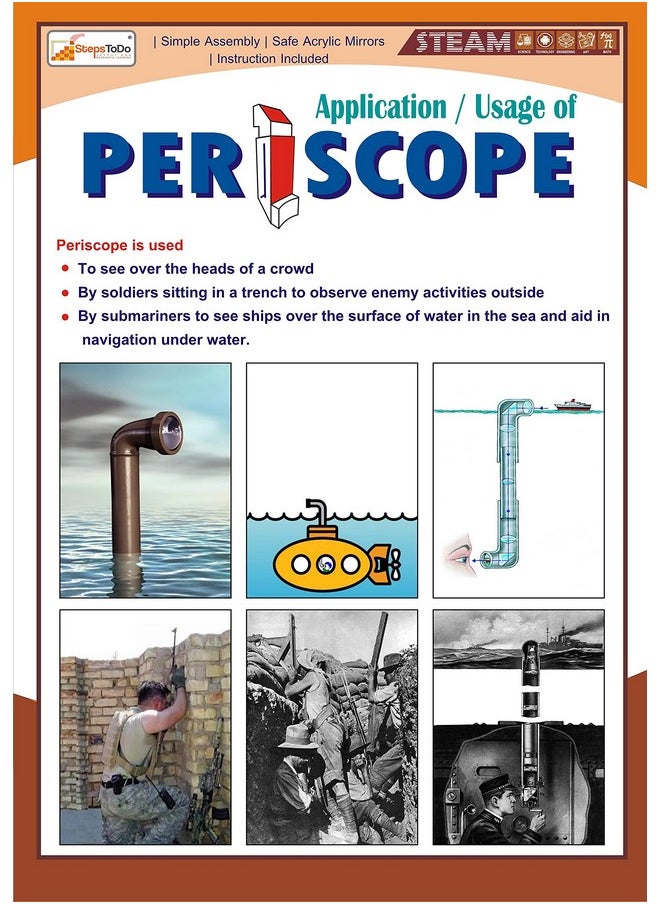 StepsToDo Diy Periscope Making Kit Make Your Own Spy Toy Periscopes Making Set Reflection Toy Scientific Toy Building Set, Kids, Beige