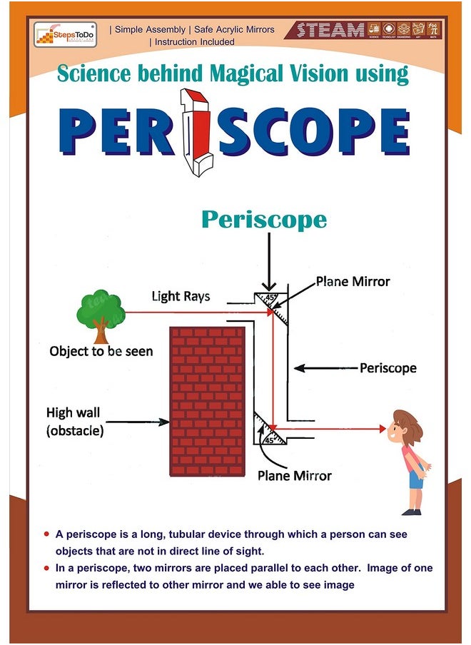 StepsToDo Diy Periscope Making Kit Make Your Own Spy Toy Periscopes Making Set Reflection Toy Scientific Toy Building Set, Kids, Beige