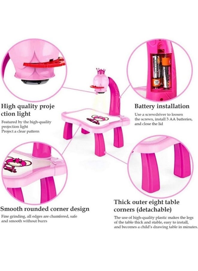 RUHANI Pink Projector Table Set with Drawing Book & Colour Set Art Supplies Sketche Board Toy Set Toddler Tracing and Painting Projection Set