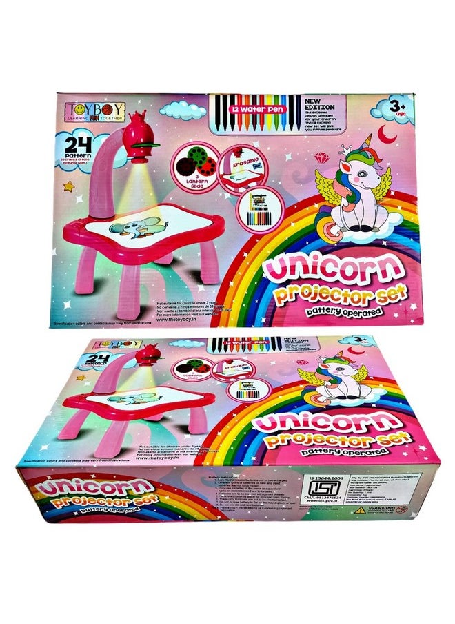 RUHANI Pink Projector Table Set with Drawing Book & Colour Set Art Supplies Sketche Board Toy Set Toddler Tracing and Painting Projection Set