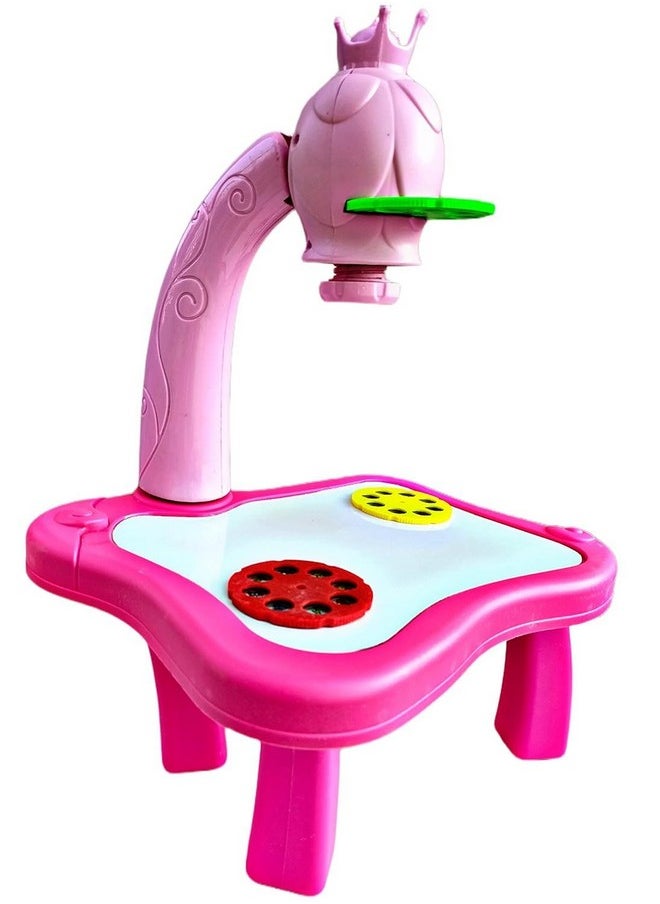 RUHANI Pink Projector Table Set with Drawing Book & Colour Set Art Supplies Sketche Board Toy Set Toddler Tracing and Painting Projection Set