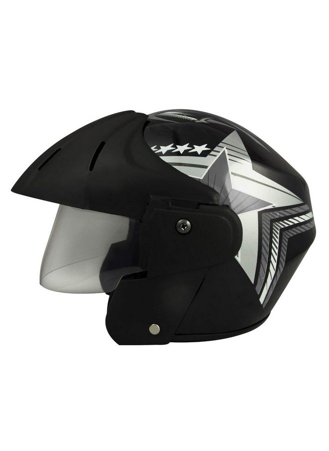 Sage Square ABS Shell Deltz Power ISI Certified Open Face Scooty Helmet (Extra Large - XL, Black Glossy Silver Sticker)