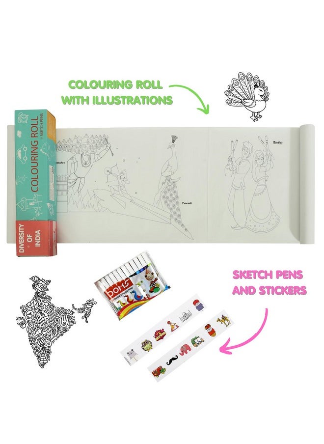 CocoMoco Diversity of India Colouring Roll Sheet for Kids |11 feet Big Size Art and Craft Reusable Drawing Paper Roll Kit for Children | Birthday Return Gift for Boys and Girls