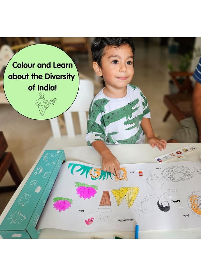 CocoMoco Diversity of India Colouring Roll Sheet for Kids |11 feet Big Size Art and Craft Reusable Drawing Paper Roll Kit for Children | Birthday Return Gift for Boys and Girls
