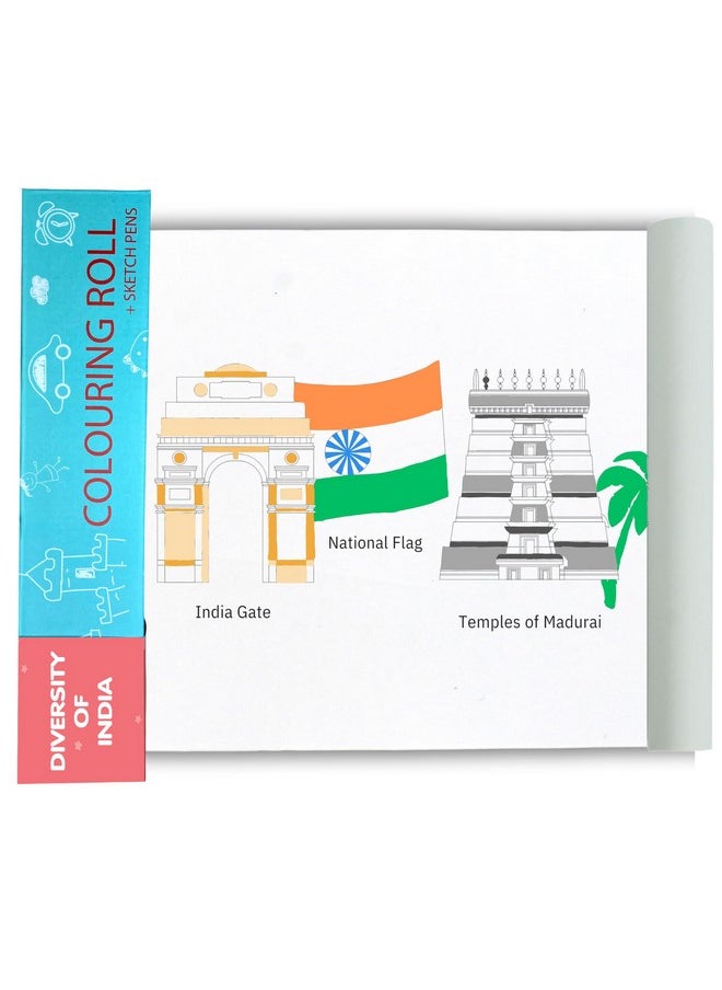 CocoMoco Diversity of India Colouring Roll Sheet for Kids |11 feet Big Size Art and Craft Reusable Drawing Paper Roll Kit for Children | Birthday Return Gift for Boys and Girls