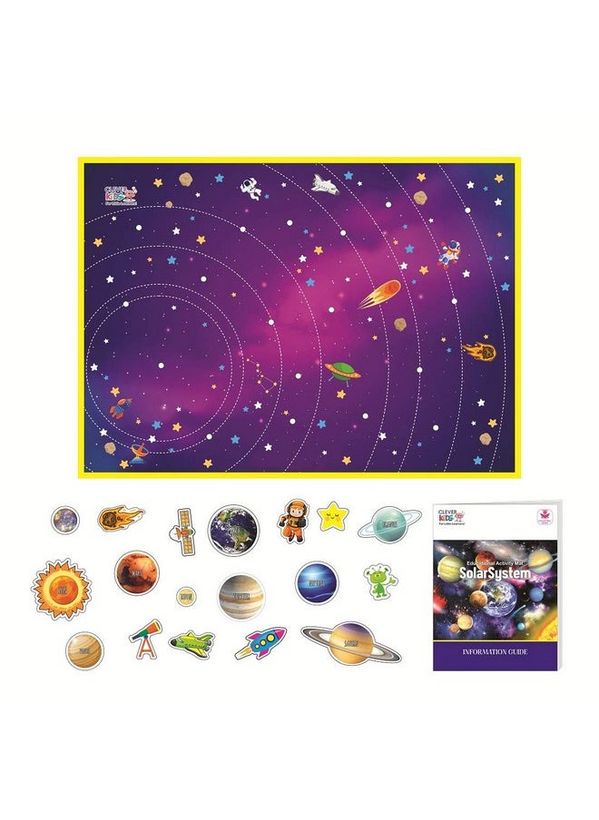 Clever Kids Educational Solar System Activity Mat (91 cms X 66 cms Jumbo Mat) with 1 Information Guide About Space & 18 Solar System EVA Cutouts