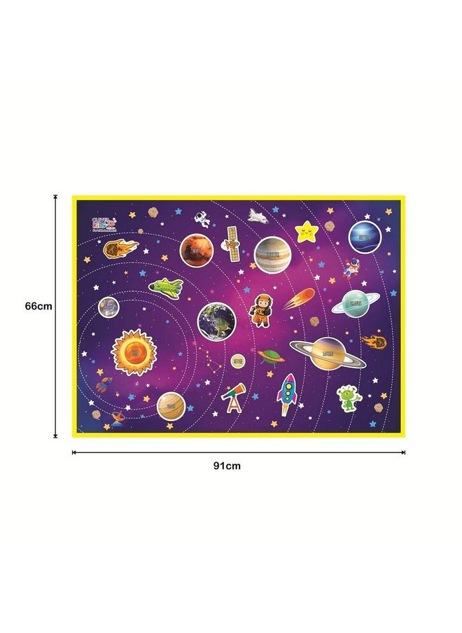 Clever Kids Educational Solar System Activity Mat (91 cms X 66 cms Jumbo Mat) with 1 Information Guide About Space & 18 Solar System EVA Cutouts