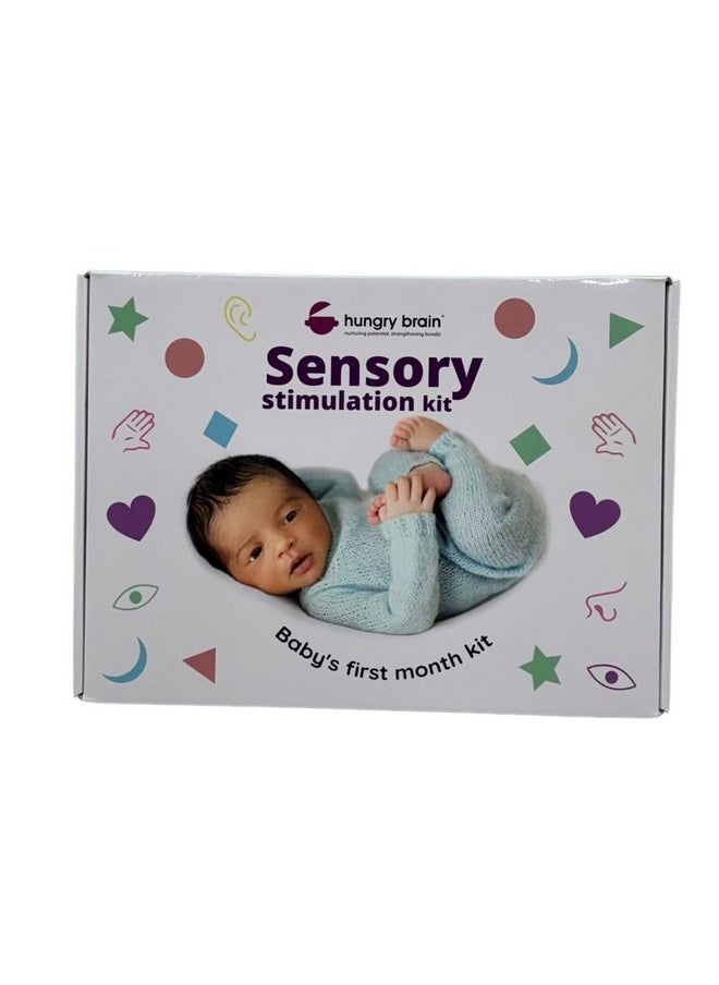 Hungry Brain Newborns Sensory Stimulation Kit for Babies 0 to 1 Months | High Contrast Black & White Flash Cards | Visual, Olfactory, Auditory, Tactile Stimulation | Newborn Learning Kit