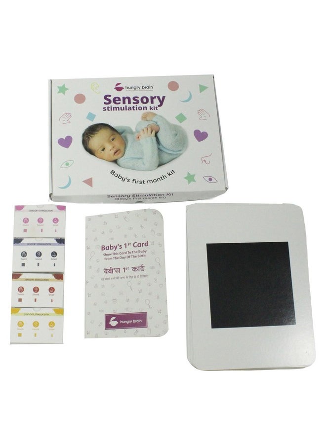 Hungry Brain Newborns Sensory Stimulation Kit for Babies 0 to 1 Months | High Contrast Black & White Flash Cards | Visual, Olfactory, Auditory, Tactile Stimulation | Newborn Learning Kit
