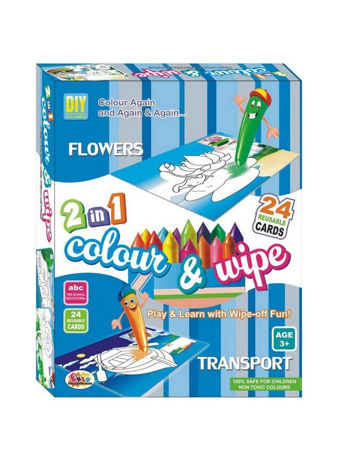FunBlast Color & Wipe Kit - 24 Design Flower & Transport Reusable Cards, Preschool Coloring Kit for 3+ Years Toddlers/Kids (Multicolor)