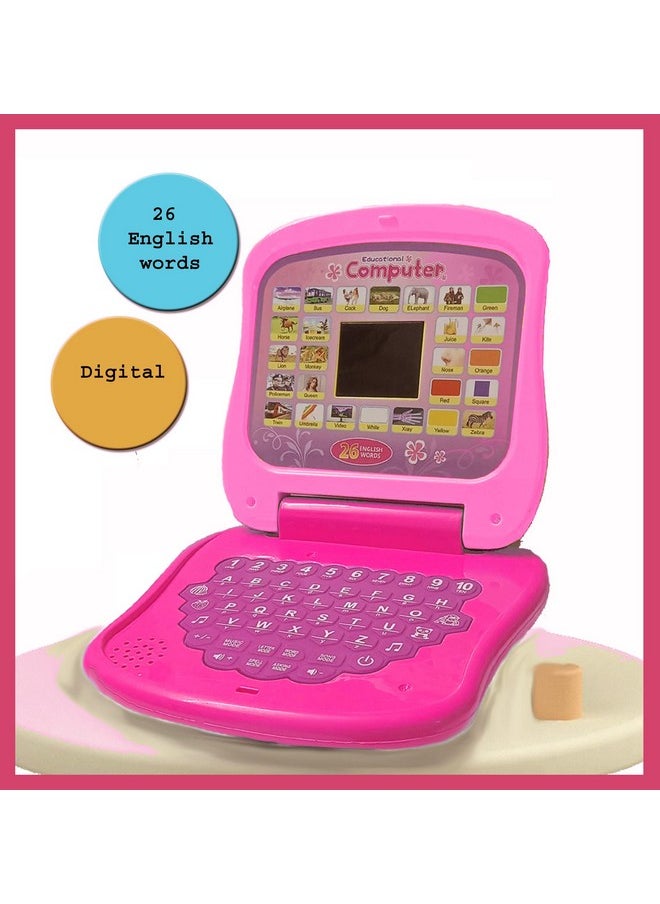 VGRASSP Educational Laptop Computer for Kids - Convenient Learning Alphabet and Numbers with LED Display and Music for You Child (Pink)