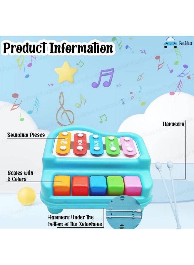 FunBlast Xylophone Piano - Xylophone Toys for Kids - Learning Toy, Hand Knock Piano Toys with 5 Voice Note for Kids Babies Boys and Girls - Musical Toy (Blue-Xylo)